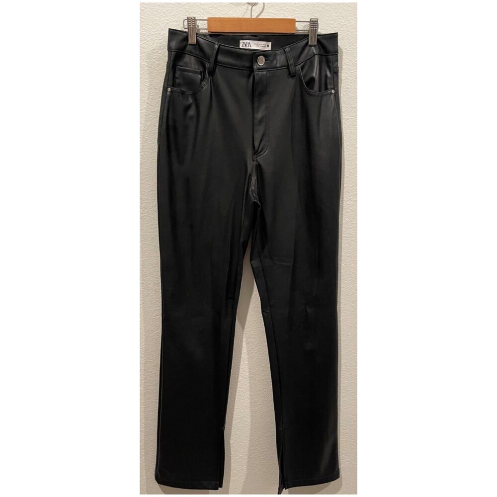 ZARA High Waist Black Faux Leather Open Leg Pants